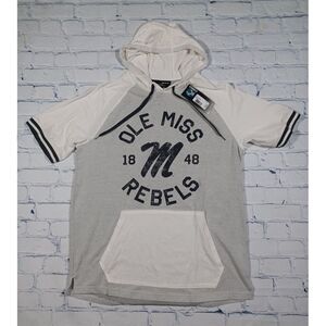 Ole Miss‎ Rebels Shirt Mens M White Gray Short Sleeve Hooded Under Armour New